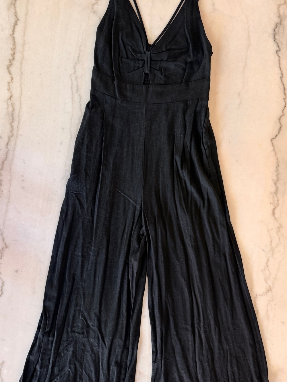 Black Wide-Leg Jumpsuit with Front Tie Detail